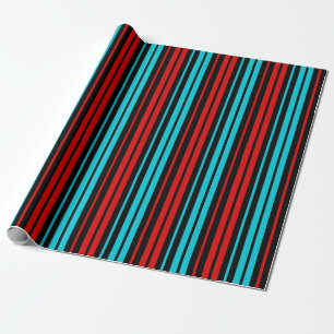 Papier Cadeau Motif rayures rouges bleues noires  