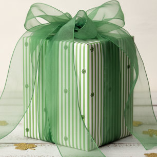 Papier Cadeau Motif Rayures Vert Irlandais et Blanc