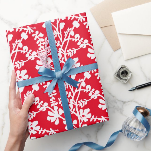 Papier Cadeau Motif répété Floral Rouge Et Blanc (Cadeaux)