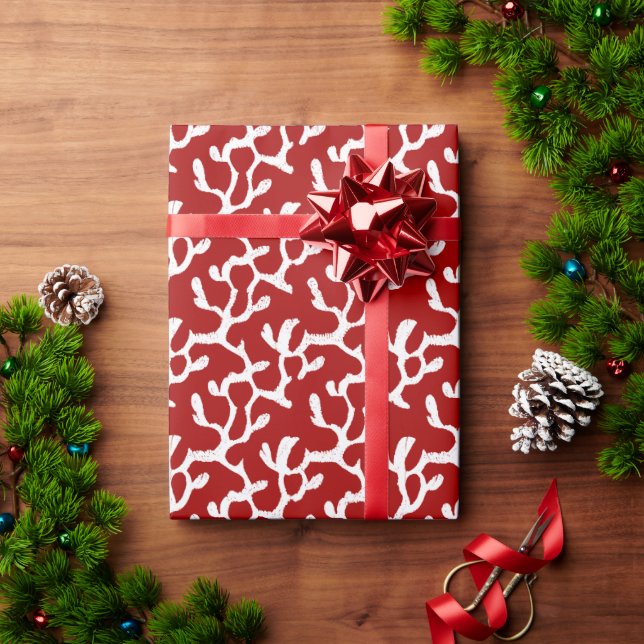 Papier Cadeau Motif Répéteur de corail blanc et rouge (Cadeau de vacances)