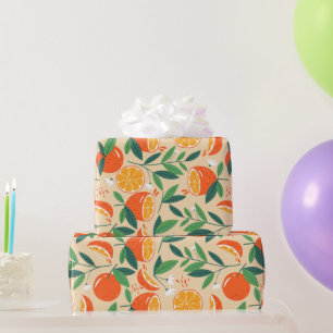 Papier Cadeau Motif rétro de fruits d'agrumes orange