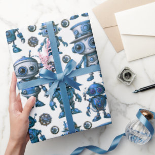Papier Cadeau Motif robotique bleu