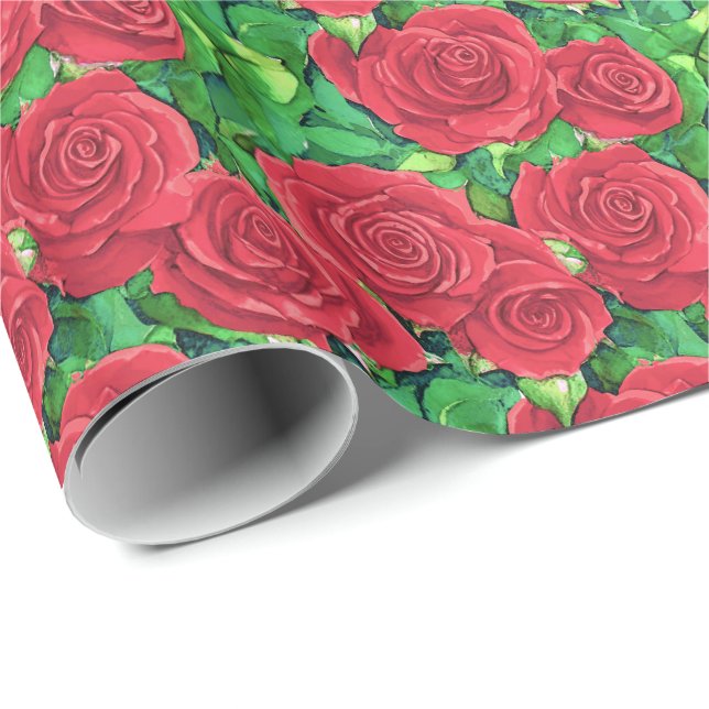 Papier Cadeau Motif Rose couleur rouge/Crimson (Coin rond)