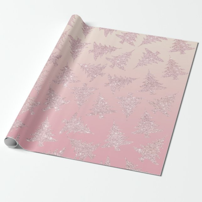 Papier Cadeau Motif rose élégant d'arbre de Noël de parties (Déroulé)