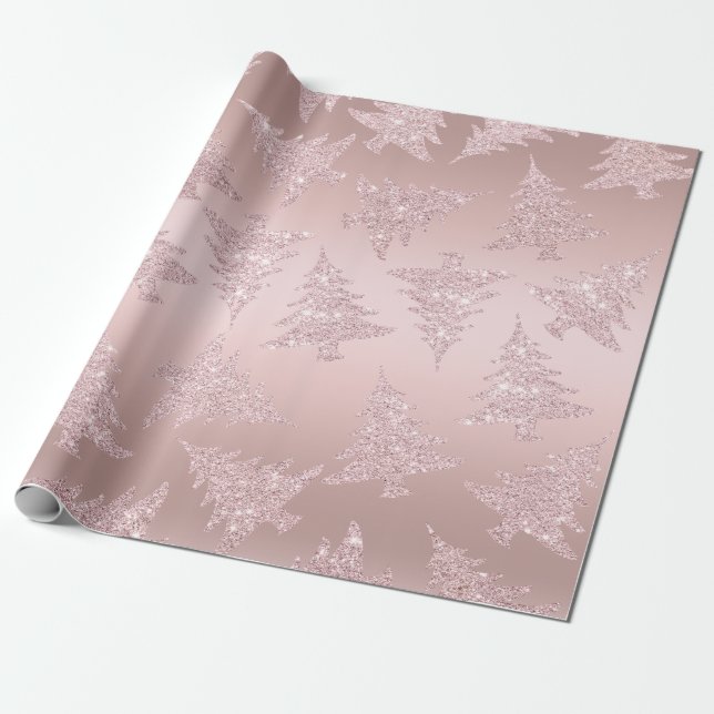 Papier Cadeau Motif rose élégant d'arbre de Noël de parties (Déroulé)