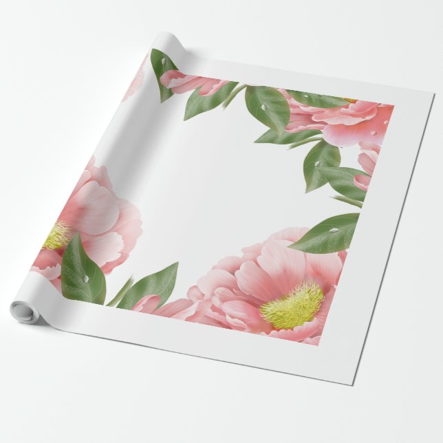 Papier Cadeau Motif rose fleuri en papier à envelopper (Déroulé)