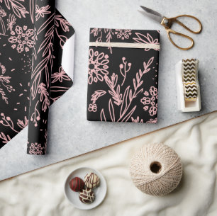Papier Cadeau Motif rose Gold Botanical Doodle