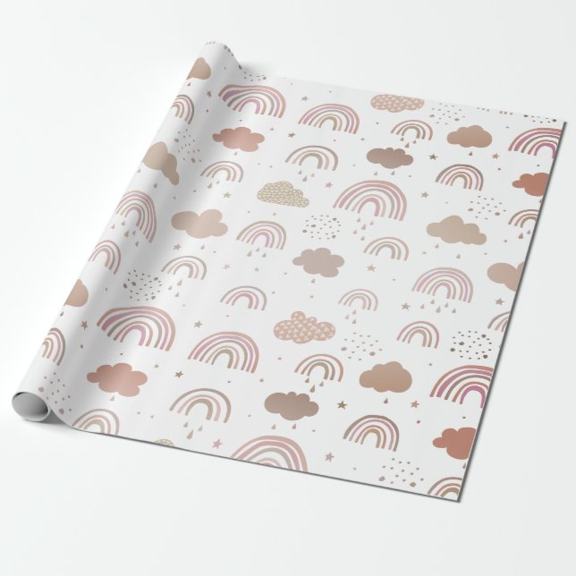 Papier Cadeau Motif rose Gold Rainbow (Déroulé)