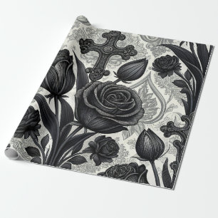 Papier Cadeau Motif Rose Gothique Foncé (2)