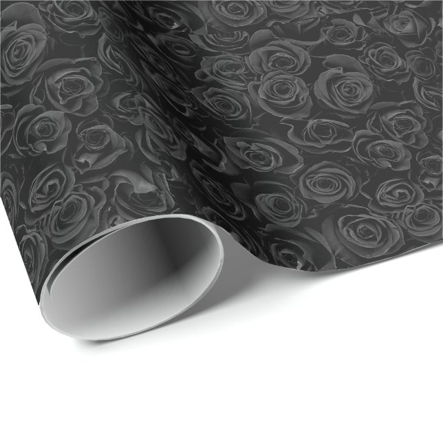 Papier Cadeau Motif Rose gothique noir (Coin rond)