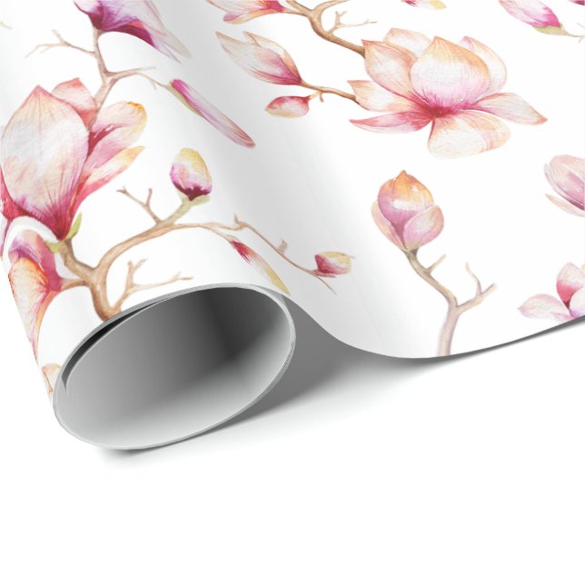 Papier Cadeau Motif rose Magnolia {choisissez votre couleur} (Coin rond)