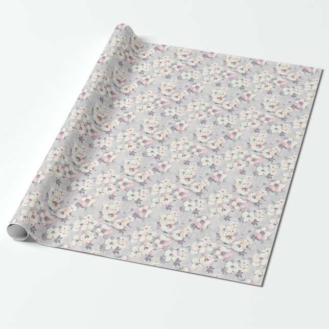 Papier Cadeau Motif rose mou d'aquarelle (Déroulé)