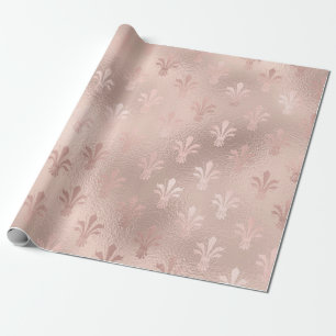 Papier Cadeau motif rose or et rose pâle Fleur de Lis