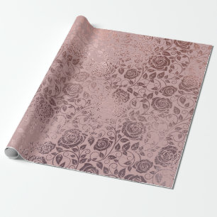 Papier Cadeau Motif rose or floral sur Blush Pink