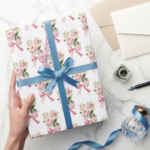 Motif Rose Roseau et Nœud Aquarelle Coquette Vinta