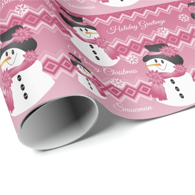 Papier Cadeau Motif rose Snowman (Coin rond)