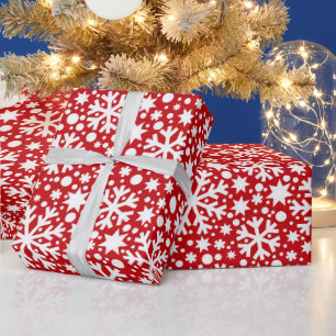 Papier Cadeau Motif rouge blanc flocon de neige