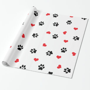 Papier Cadeau Motif rouge de coeur de patte noire claire douce