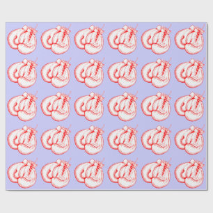 PAPIER CADEAU MOTIF ROUGE ET BLANC DE GANTS DE BOXE