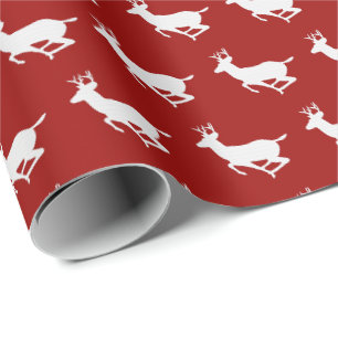 Papier Cadeau Motif rouge foncé et blanc de renne