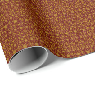 Papier Cadeau Motif rouge foncé et or en fibre 