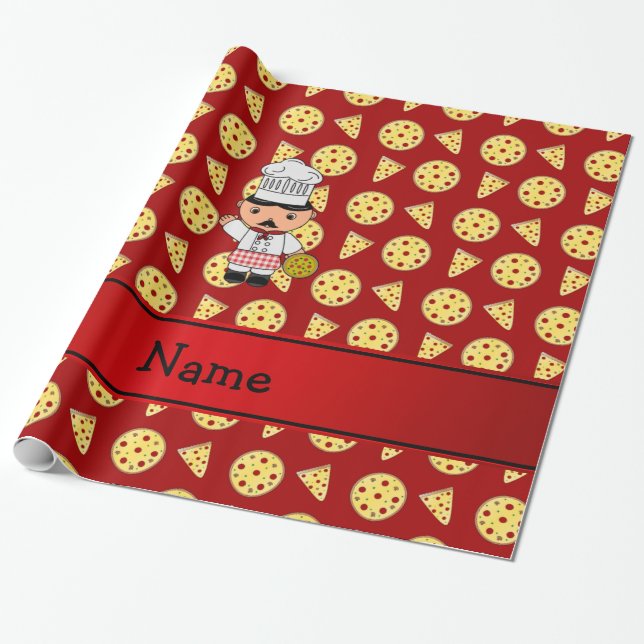 Papier Cadeau Motif rouge personnalisé de pizza de chef italien (Déroulé)
