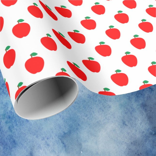Papier Cadeau Motif rouge pomme (A cute wrapping paper with a pattern of red apples with green leaves)