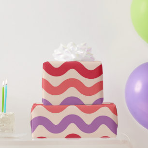 Papier Cadeau Motif rouge rose violet rétro Abstrait Waves