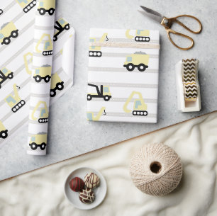 Papier Cadeau Motif routier et véhicule de construction
