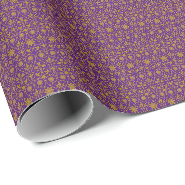 Papier Cadeau Motif Royal Purple et Gold Filigree  (Coin rond)