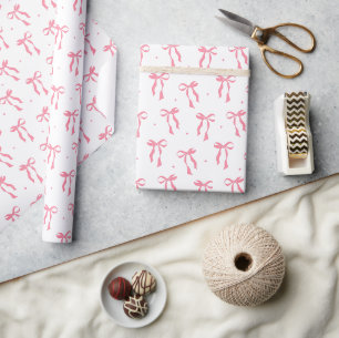Papier Cadeau Motif Ruban Rose Blanc