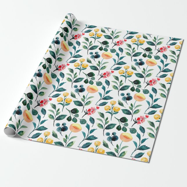 Papier Cadeau Motif rustique et élégant de l'aquarelle jaune (Déroulé)