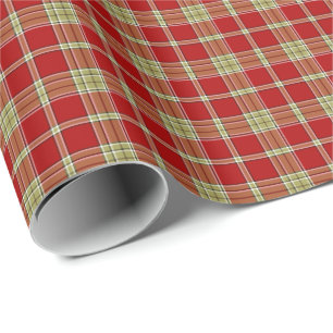 Papier Cadeau Motif rustique rouge et vert clair de plaid