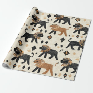 Papier Cadeau Motif safari tribal lion bohème
