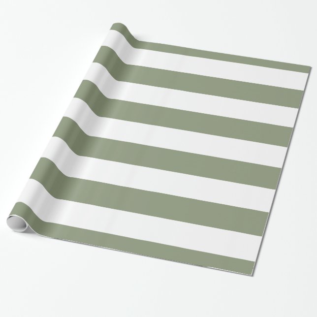 Papier Cadeau Motif Sage Green, Blanc XL Stripes (Déroulé)