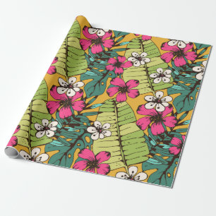Papier Cadeau Motif sans charme avec fleurs tropicales, feuilles