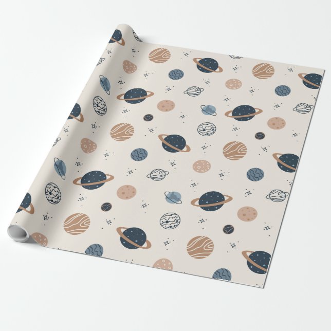 Papier Cadeau Motif sans couture à main avec planètes (Déroulé)