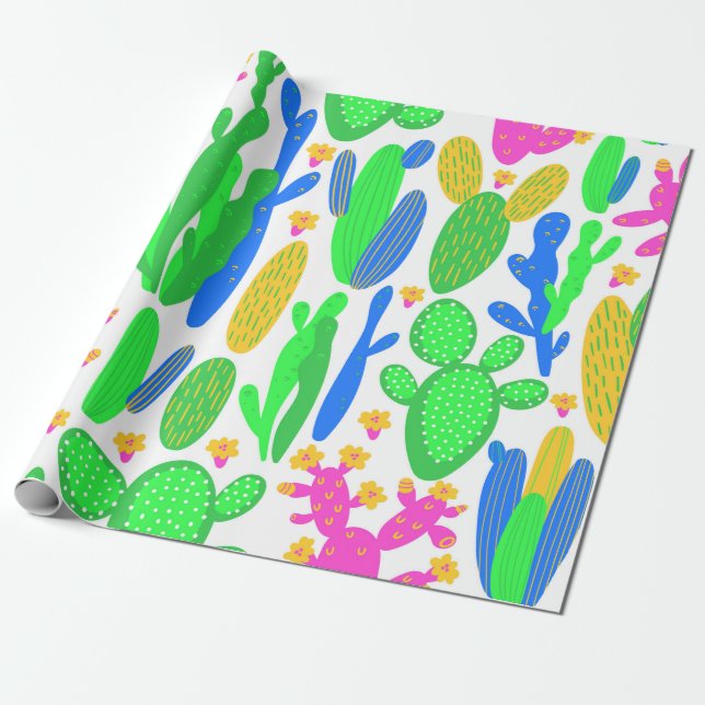 Papier Cadeau motif sans couture avec cactus sur arrière - plan  (Déroulé)