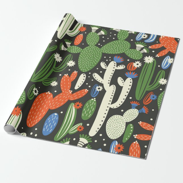 Papier Cadeau motif sans couture avec cactus sur arrière - plan  (Déroulé)