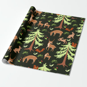 Papier Cadeau Motif sans couture avec cerfs dans la forêt.