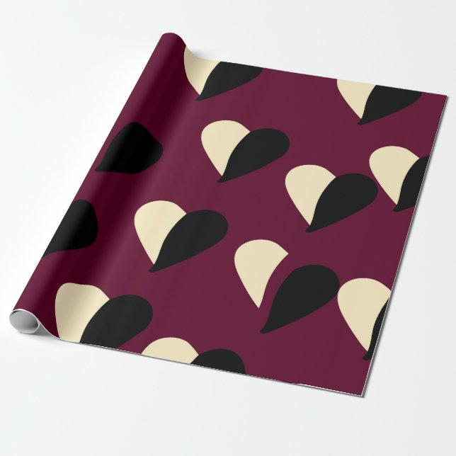 Papier Cadeau Motif sans couture avec coeur noir et blanc. St Va (Déroulé)