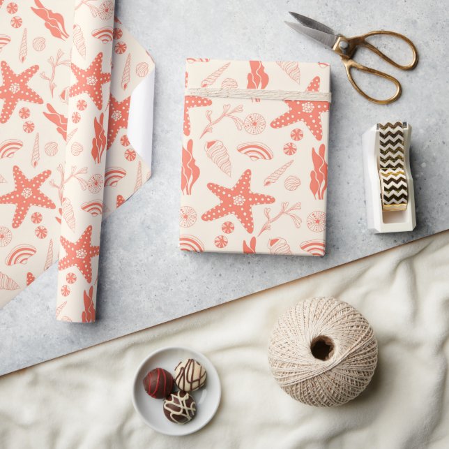 Papier Cadeau Motif sans couture avec coquillages enveloppant pa (Artisanat)