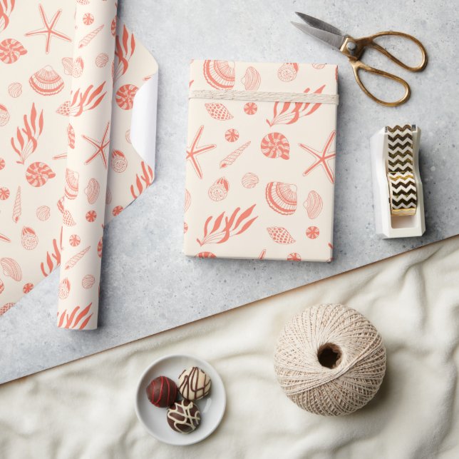 Papier Cadeau Motif sans couture avec coquillages enveloppant pa (Artisanat)