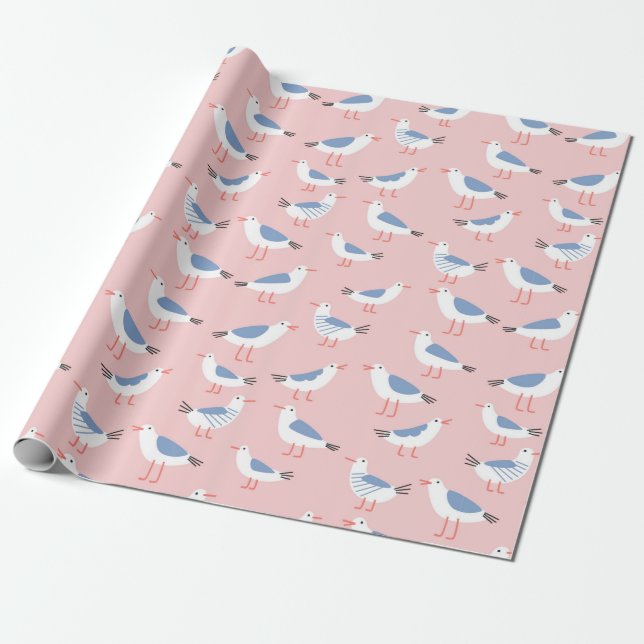 Papier Cadeau Motif sans couture avec de mignons mouettes (Déroulé)