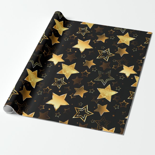 Papier Cadeau Motif sans couture avec étoiles d'or (Déroulé)