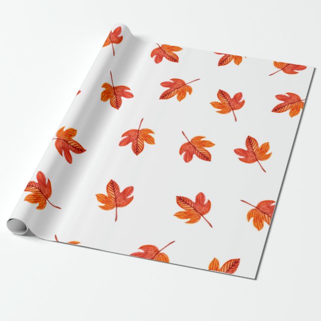 Papier Cadeau Motif sans couture avec feuilles d'automne. Aquare (Déroulé)