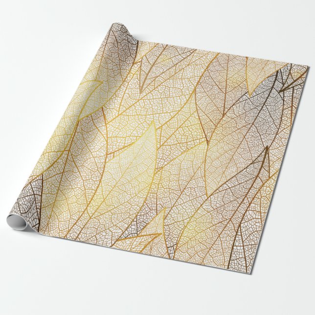 Papier Cadeau Motif sans couture avec feuilles or (Déroulé)
