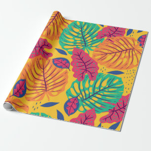 Papier Cadeau Motif sans couture avec feuilles tropicaux sur ba