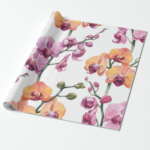 Papier Cadeau Motif sans couture avec fleurs d'orchidées aquarel