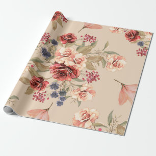 Papier Cadeau Motif sans couture avec fleurs et feuilles. Floral
